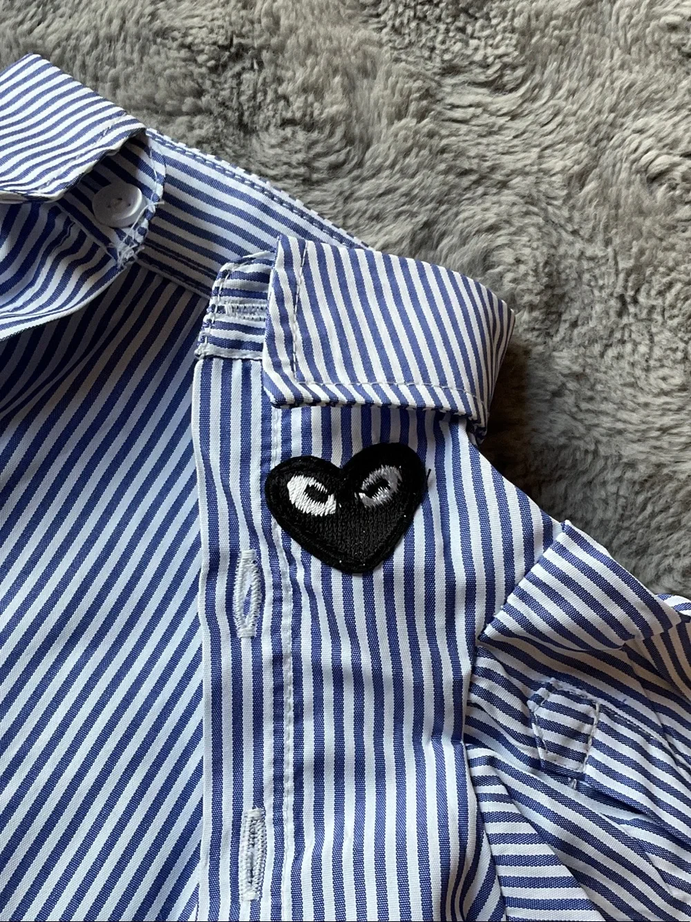 Striped Blue & White Button-Up Dog Shirt with Collar NWOT